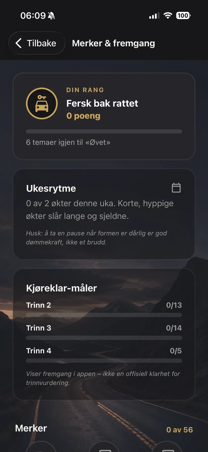 Merker og fremgang: rang, ukesrytme og kjøreklar-måler